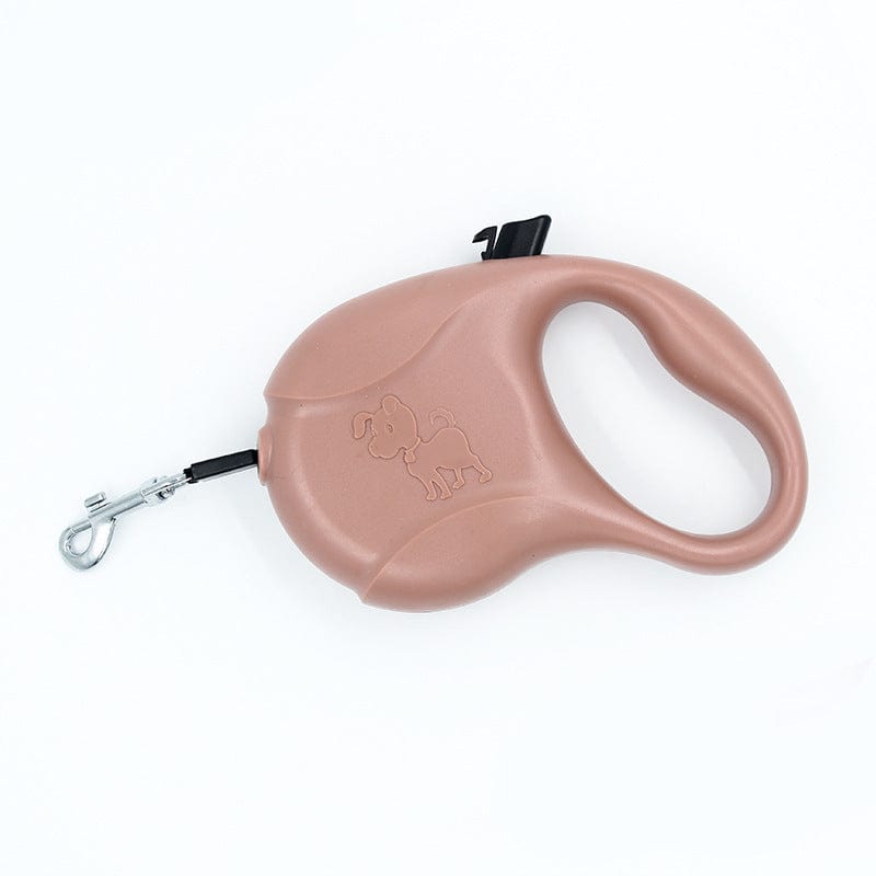 Laisse pour chien automatique à enrouleur marron, accessoire de promenade confortable et durable.