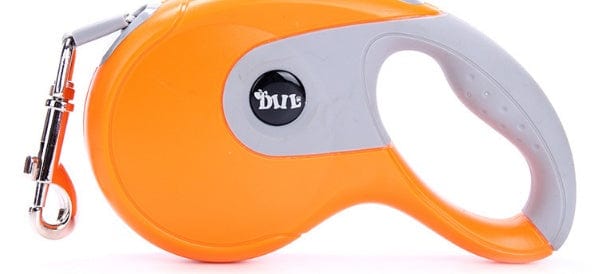 Laisse pour chien de 5M, orange, avec mécanisme de déroulement sécurisé et confortable pour les promenades.