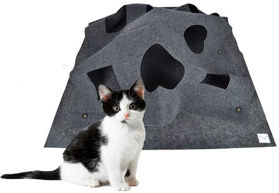 Couverture à trou pour chat gris/bleu