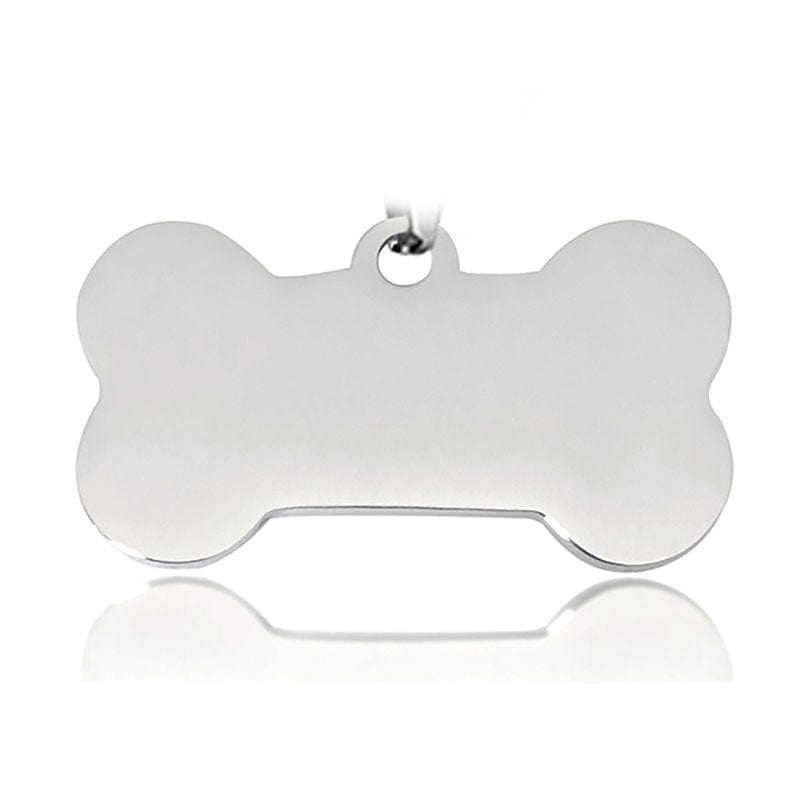 Pendentif en acier inoxydable en forme d'os pour animaux, résistant et personnalisable.