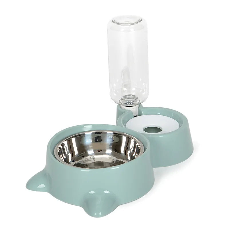 Distributeur automatique d'eau et de nourriture pour animaux, design moderne et élégant, bol en acier inoxydable.