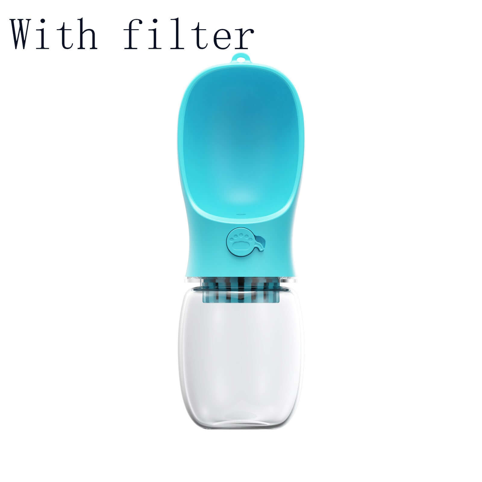 Gourde d'eau portable pour animaux avec filtre, idéale pour chiens et chats en plein air.