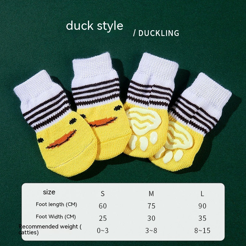Chaussettes antidérapantes en polyester avec motif de canard pour animaux de compagnie - 4 tailles disponibles.