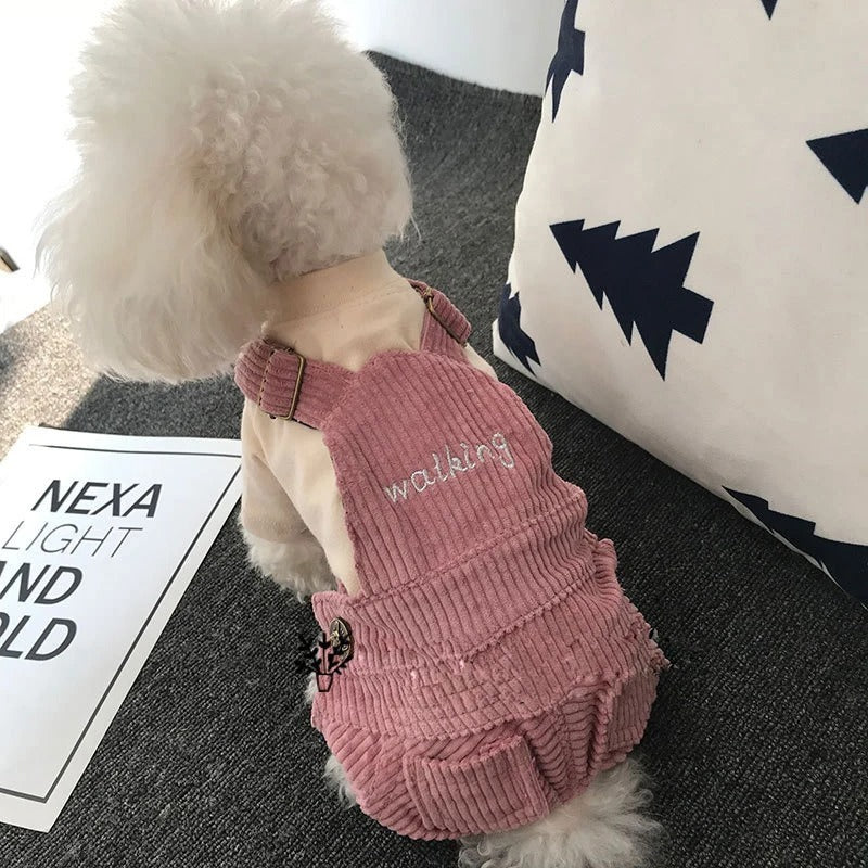 Salopette en velours côtelé pour chien, confortable et tendance, parfaite pour l'automne et l'hiver.