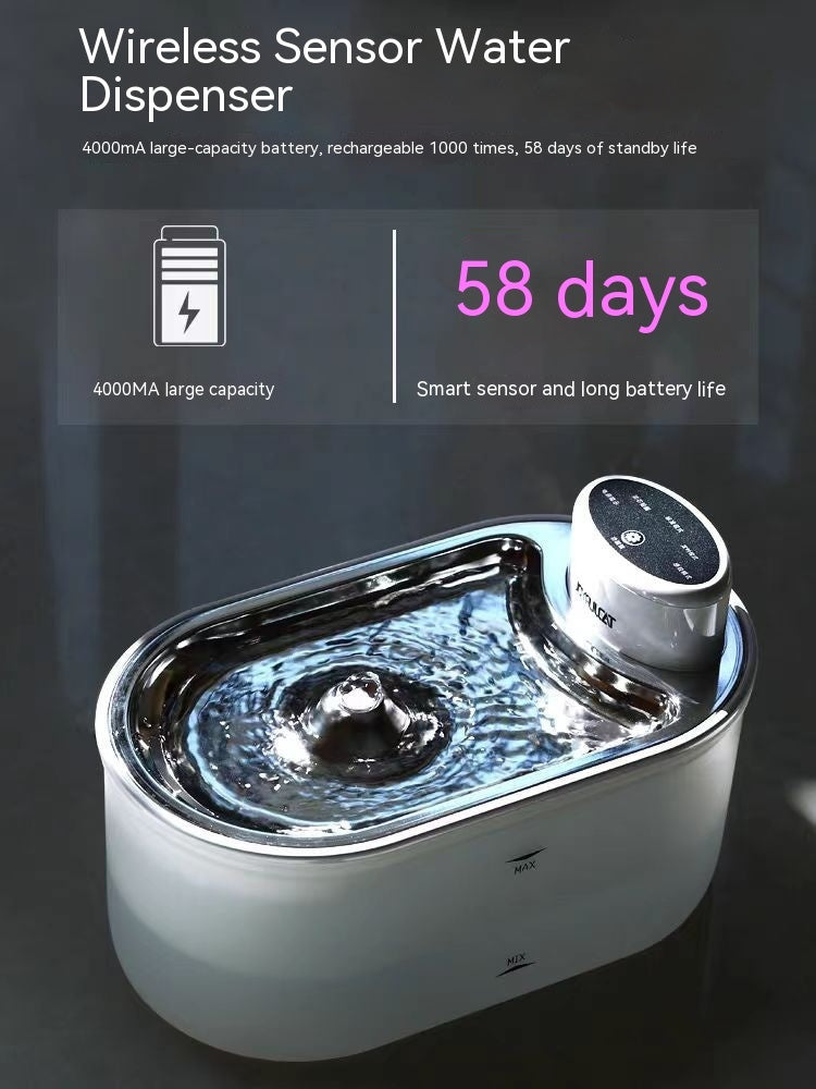 Distributeur d'eau intelligent sans fil avec batterie de 4000mA et 58 jours de vie en veille.