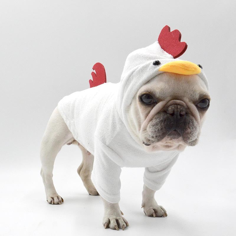 Chien portant un pull style coq avec capuche, idéal pour le confort et le style, en coton de haute qualité.