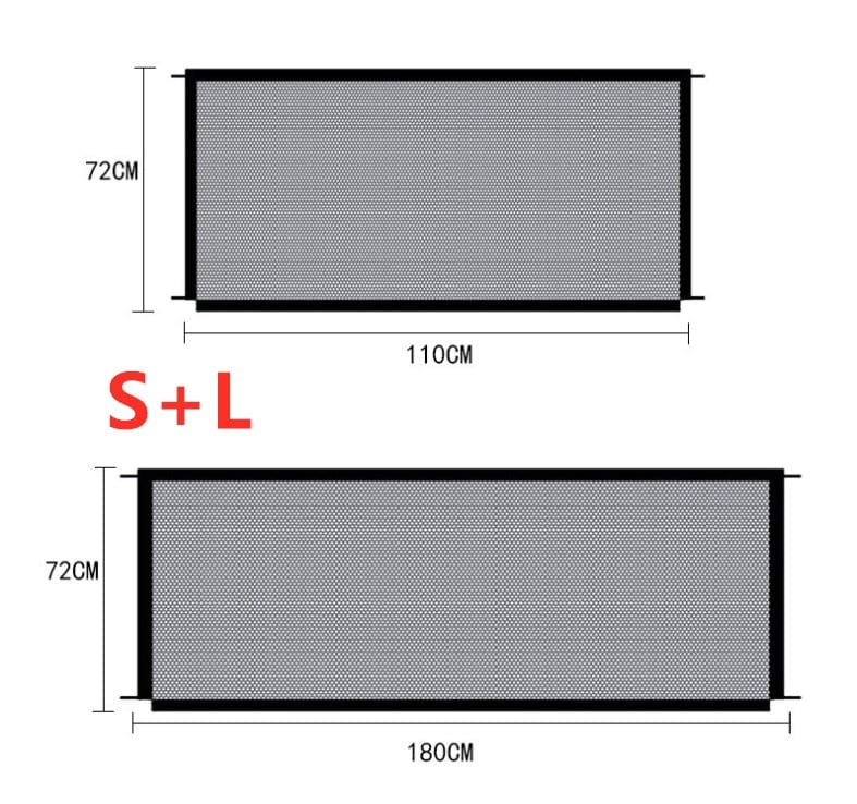 Dimensions de la clôture de protection pour animaux en nylon pliable, disponible en tailles S et L.