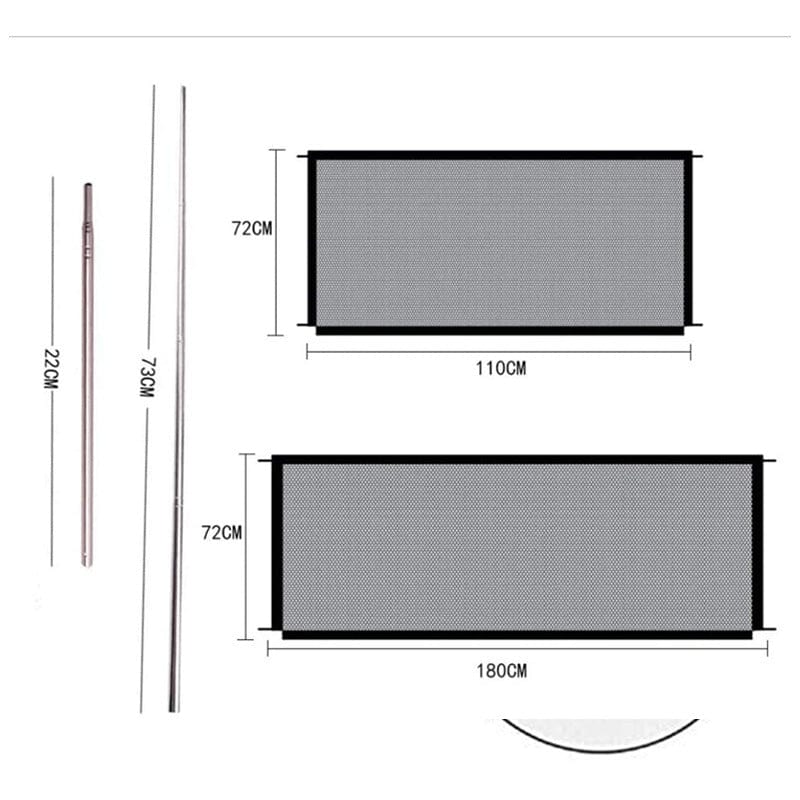 Dimensions de la clôture pliante portable en maille pour chiens, 110 cm et 180 cm avec structure légère.