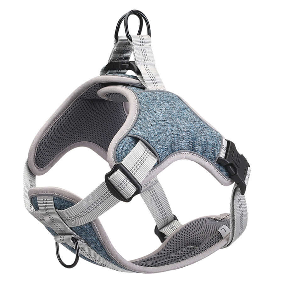 Harnais de poitrine réfléchissant en polyester pour chien, ajustable et confortable, idéal pour promenades nocturnes.
