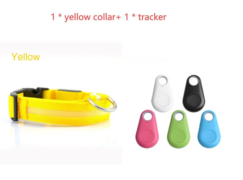 Collier jaune pour chien avec tracker en plusieurs couleurs, idéal pour la sécurité lors des promenades.
