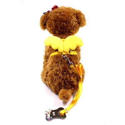 Laisse pour chien avec ailes de petit ange, couleur jaune, pour un style unique et confortable lors des promenades.