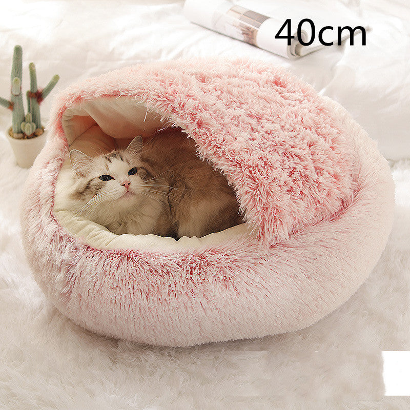 Lit Douillet 2 En 1 pour Chiens et Chats - Lit d'Hiver Rond en Peluche
