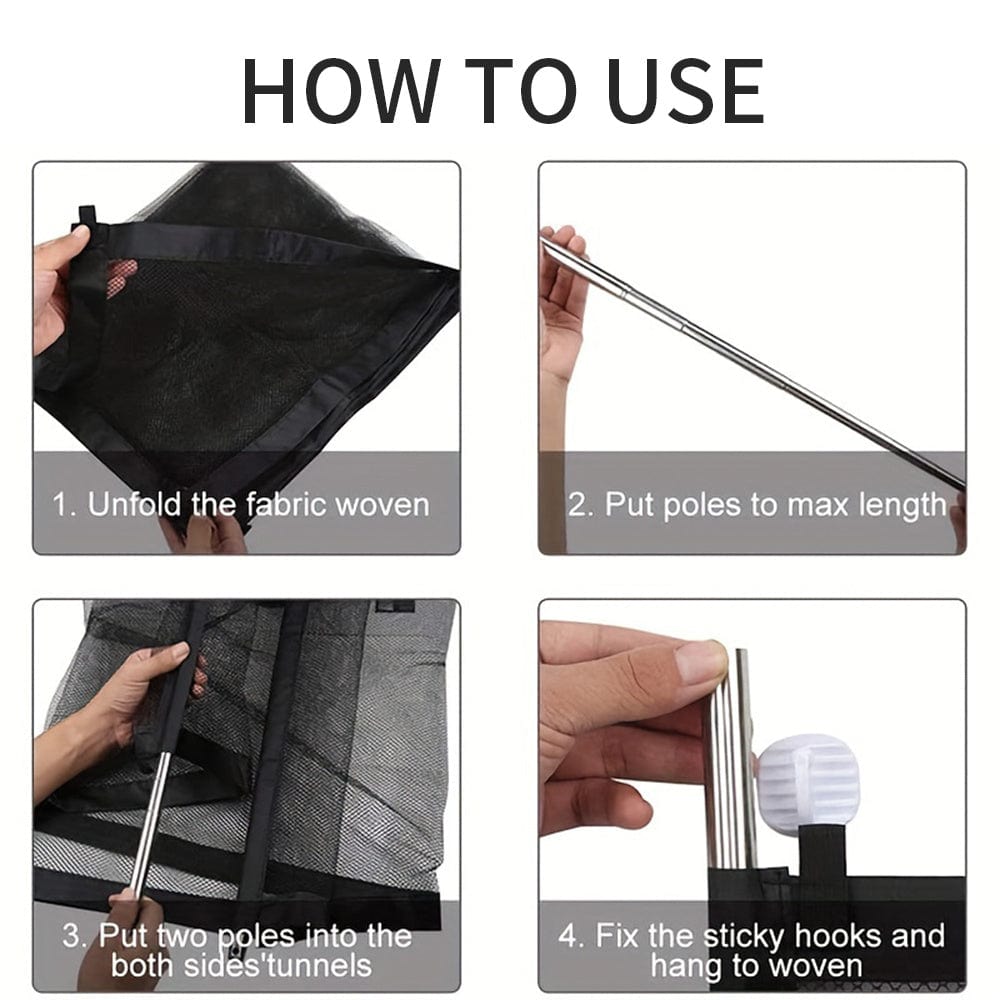 Instructions for using a foldable pet fence, showcasing steps to set it up securely.