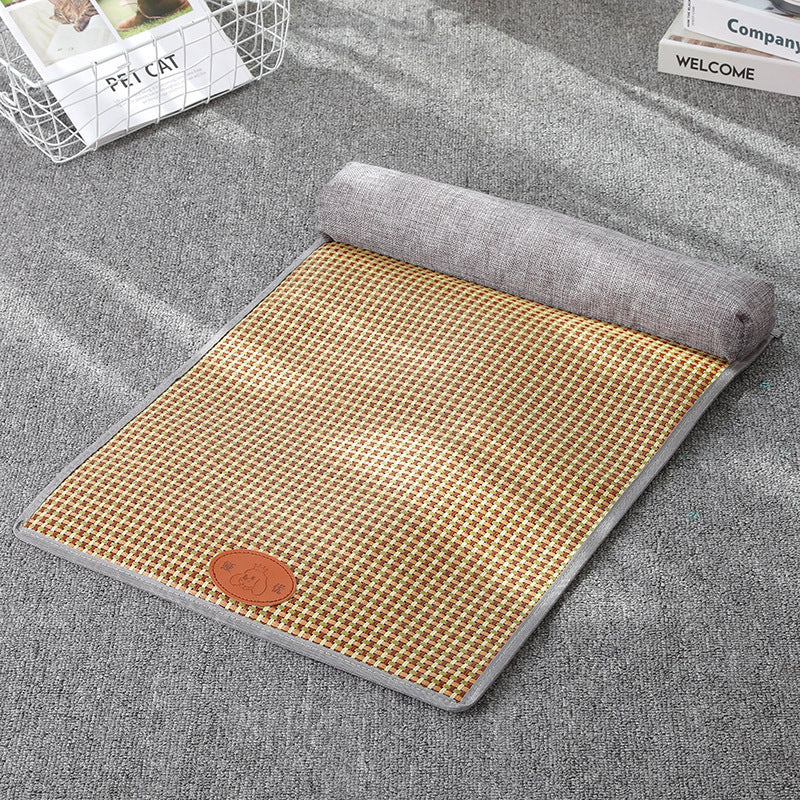 Tapis d'été pour animaux de compagnie en rattan