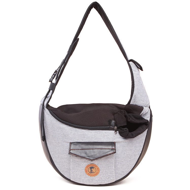 Sac de voyage pour animaux chic en coton rayé, idéal pour le confort lors des déplacements.