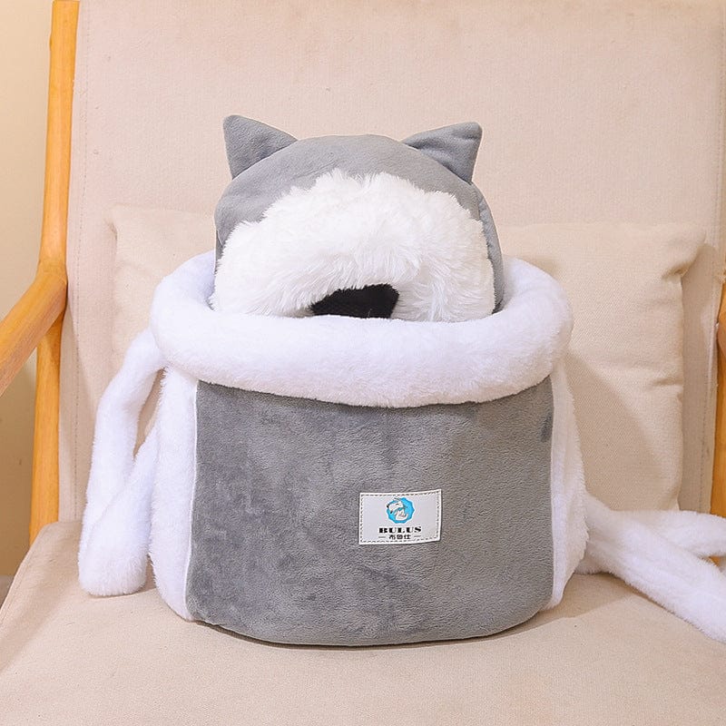 Sac à dos chat en velours gris avec oreilles, idéal pour un look japonais et coréen contemporain.