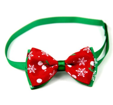 Nœud papillon de Noël pour chiens et chats, rouge avec flocons de neige, réglable, fait main.