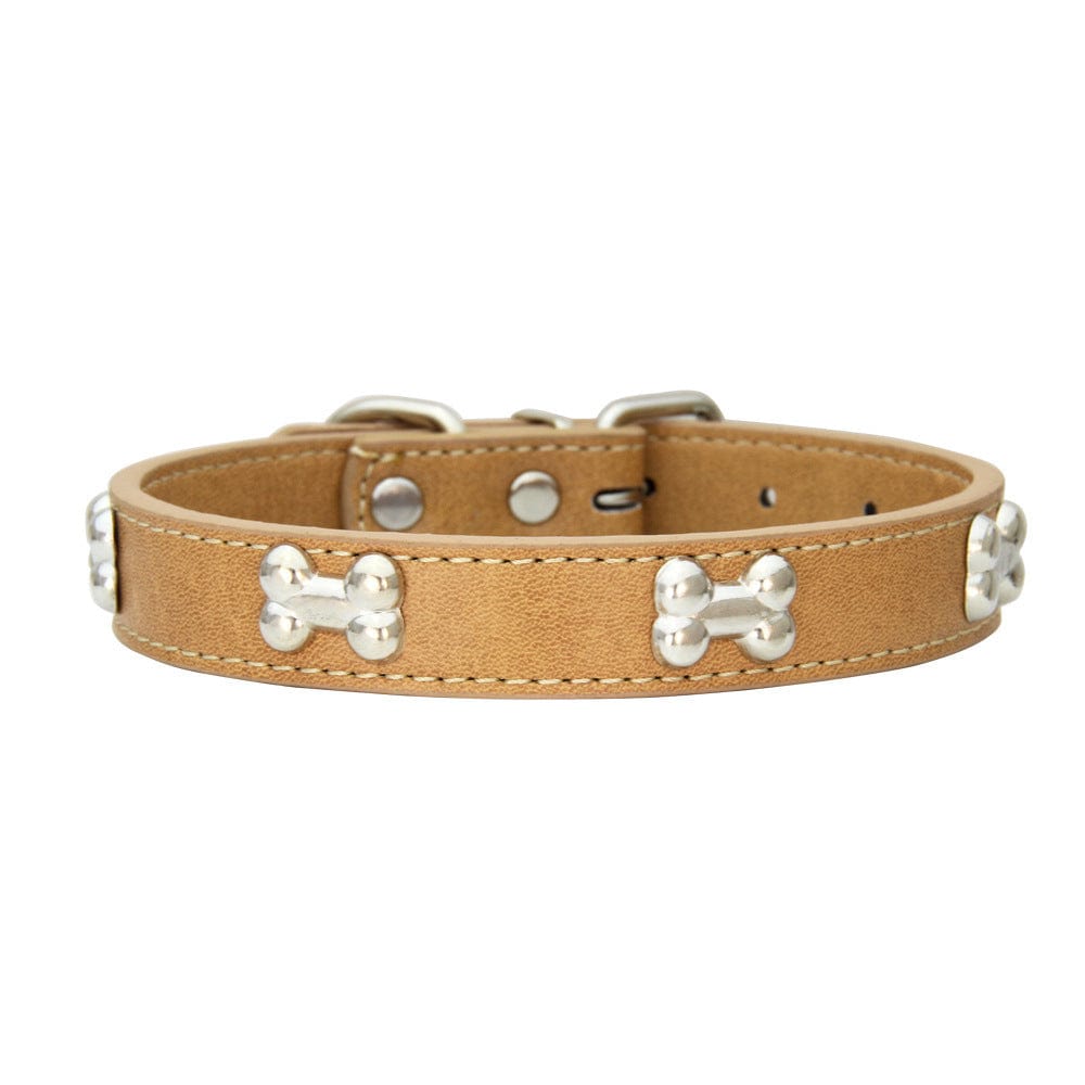 Collier pour chien en cuir PU avec design os, accessoire élégant et durable pour votre animal de compagnie.
