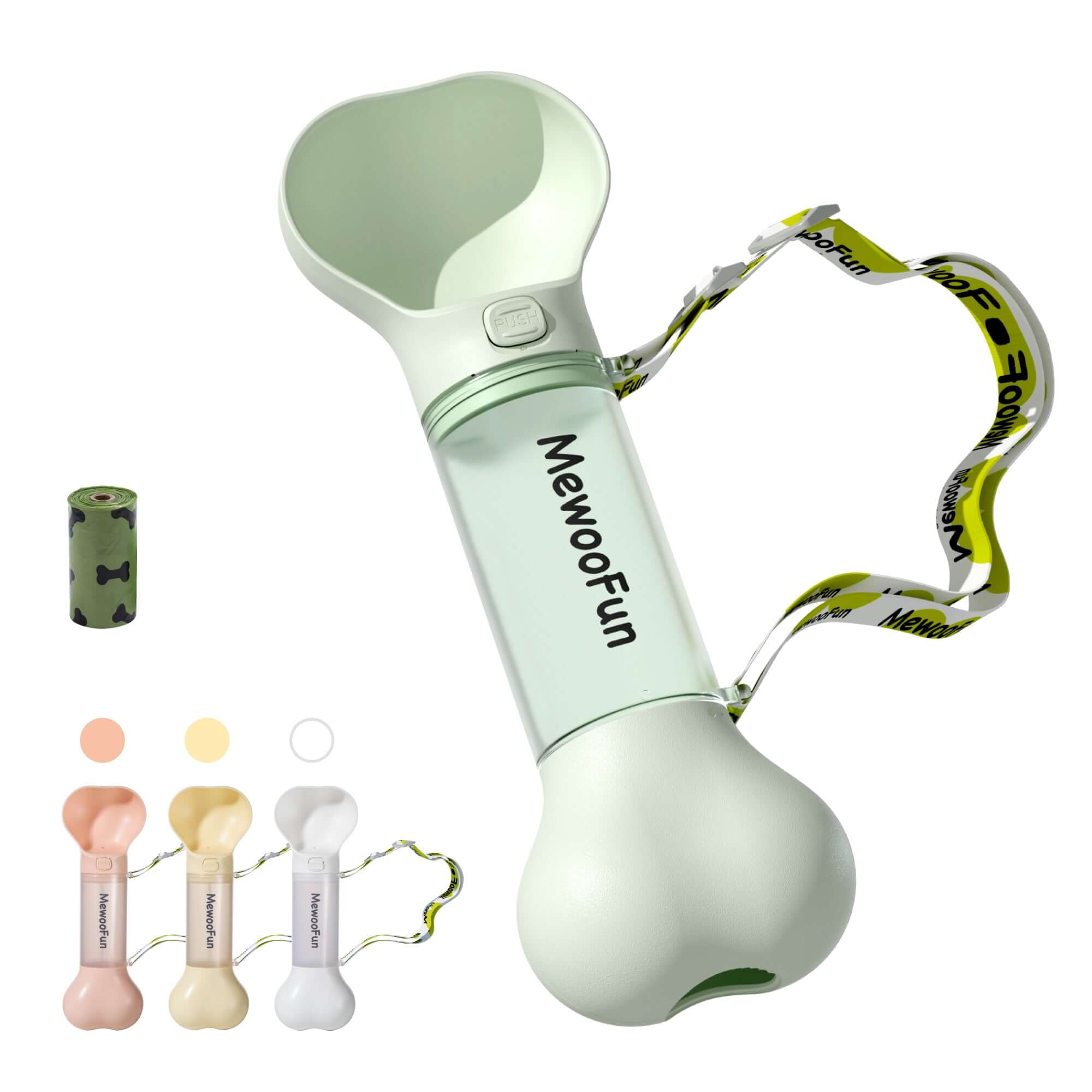 Mewoofun 2 en 1 bouteille d'eau pour chien en forme d'os avec compartiment pour sac à crottes.
