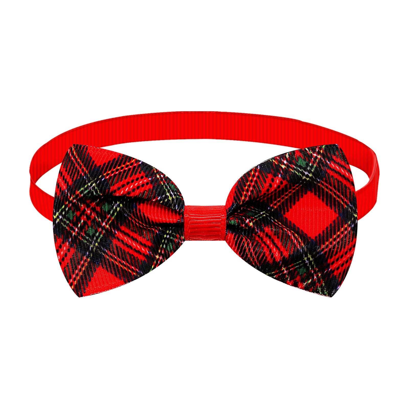 Nœud papillon à rayures plaid de Noël rouge pour chien et chat, élégant et stylé pour les fêtes.