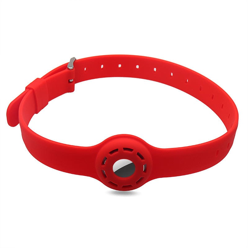 Collier antichute en silicone rouge avec espace pour tracker Airtag, idéal pour le confort des animaux de compagnie.