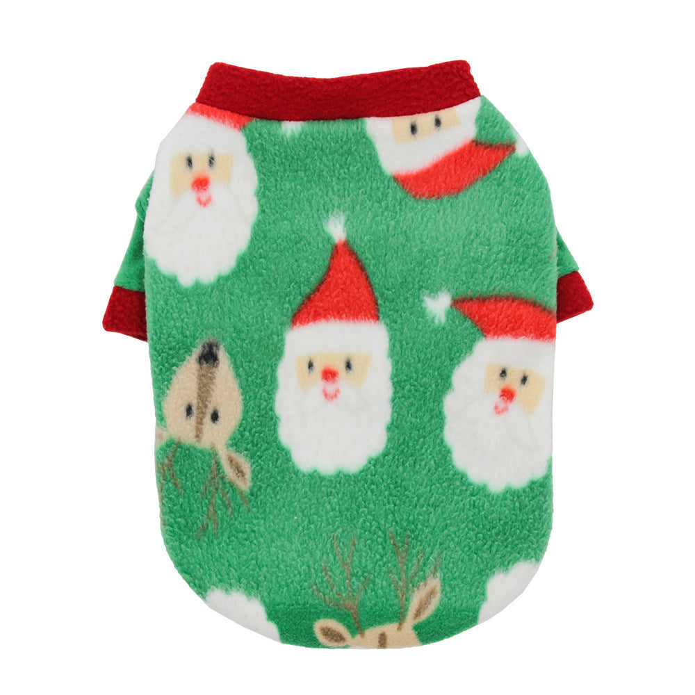 Pull en polaire chaude pour chien, motif Noël avec pères Noël et rennes, parfait pour l'hiver.
