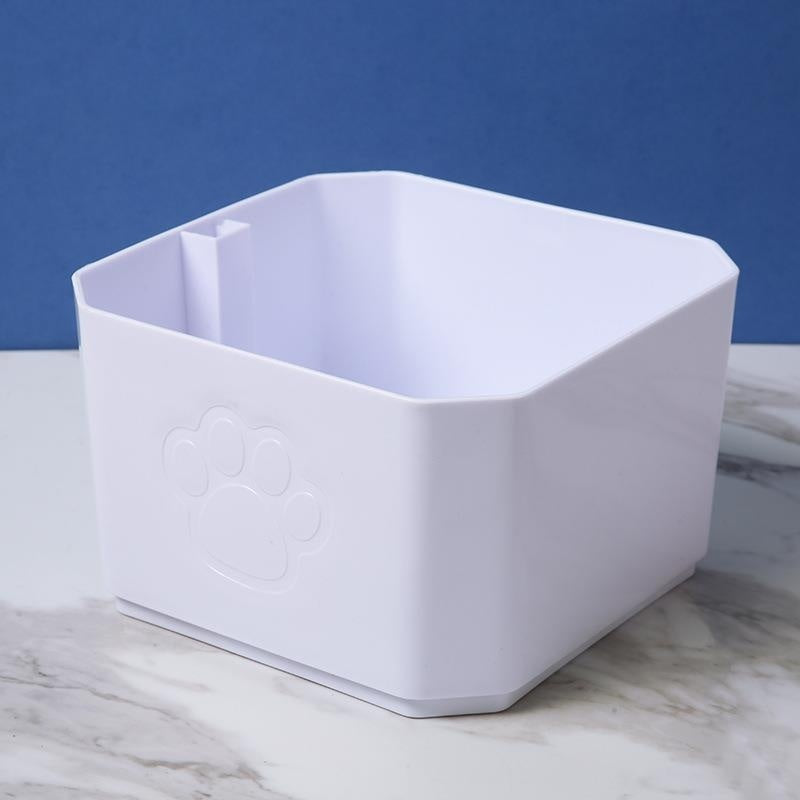 Distributeur d'eau pour animaux en plastique blanc, idéal pour chiens et chats, avec motif de patte.