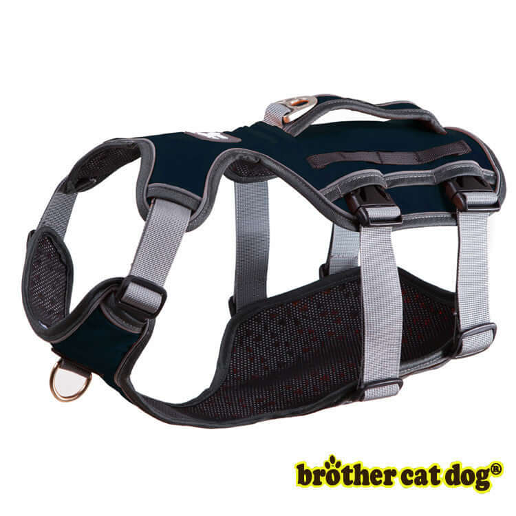 Harnais de sécurité pour chien en tissu résistant et confortable, idéal pour les promenades et l'aventure.