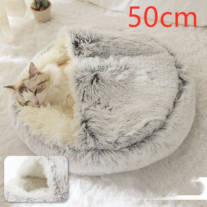 Lit Douillet 2 En 1 pour Chiens et Chats - Lit d'Hiver Rond en Peluche
