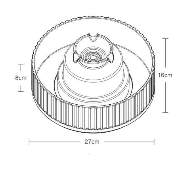Croquis du distributeur d'eau en céramique pour animaux Cake avec dimensions.