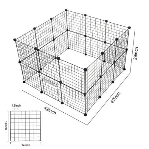 Clôture pour animaux en métal écologique, dimensions 42x42 inches, hauteur 29 inches, design durable et sécurisé.
