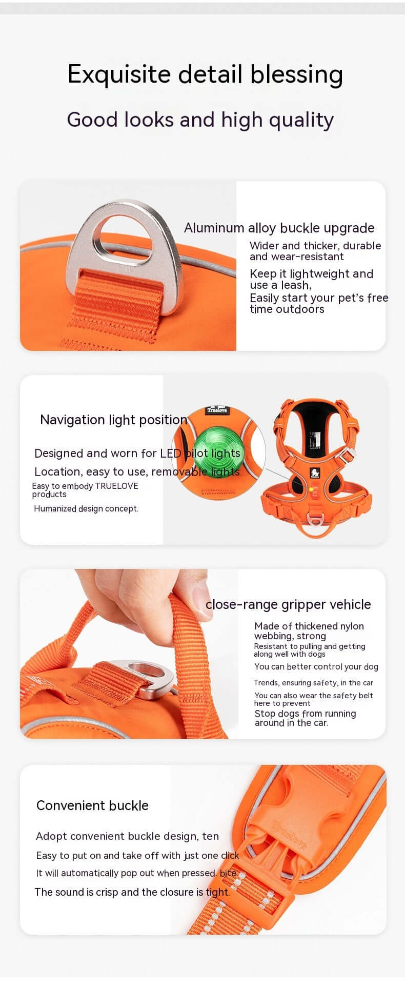 Harnais pour chien réfléchi avec boucle en aluminium, dispositif de navigation et design pratique.