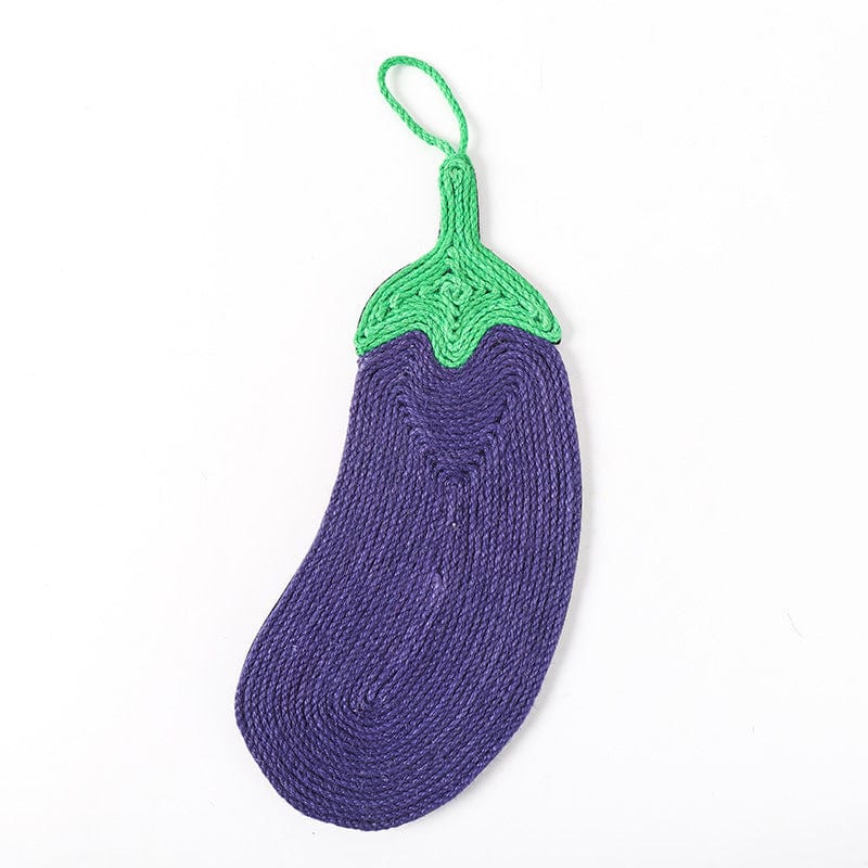 Tapis à gratter en forme d'aubergine pour chats, conçu pour résister à l'usure et préserver vos meubles.
