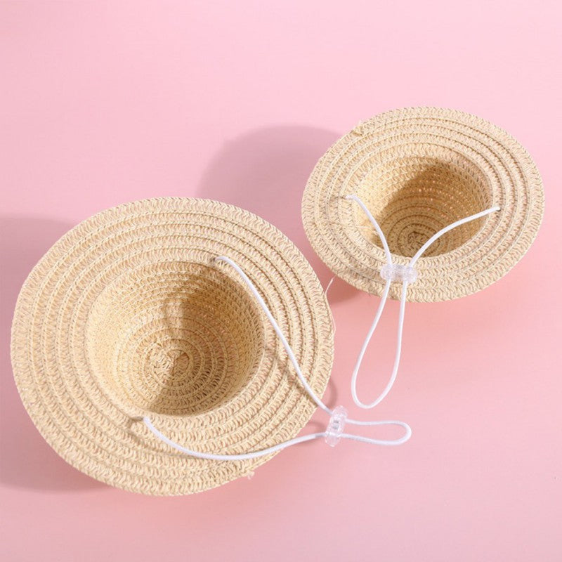 Chapeaux en papier ajustable pour chiens et chats, couleur beige, taille S et M, avec corde de maintien, design élégant.