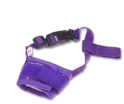 Muselière en nylon respirant pour chien en violet, confortable et robuste pour le bien-être de votre animal.