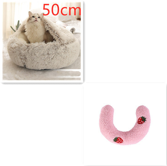 Lit Douillet 2 En 1 pour Chiens et Chats - Lit d'Hiver Rond en Peluche