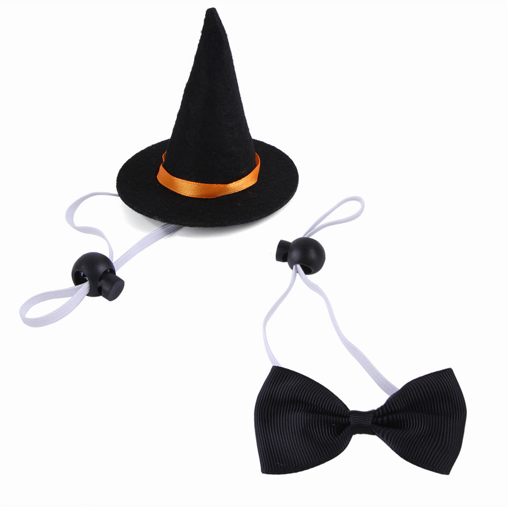 Costume de Halloween pour animaux : chapeau de sorcier noir et nœud papillon élégant pour chiens et chats.