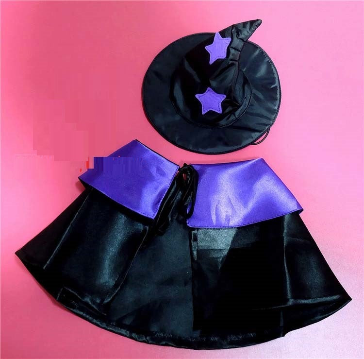Costume de sorcier noir et violet pour animaux de compagnie, comprenant un chapeau et une robe.