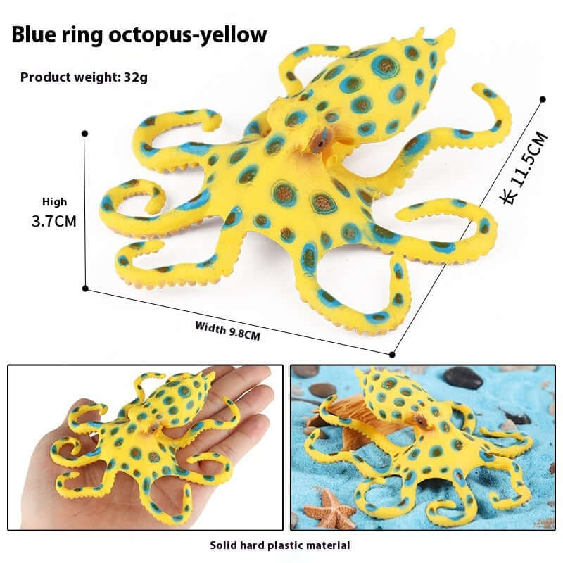 Modèle de pieuvre bleu, jaune, en plastique, jouet marin éducatif pour enfants, dimensions 11.5cm x 9.8cm.