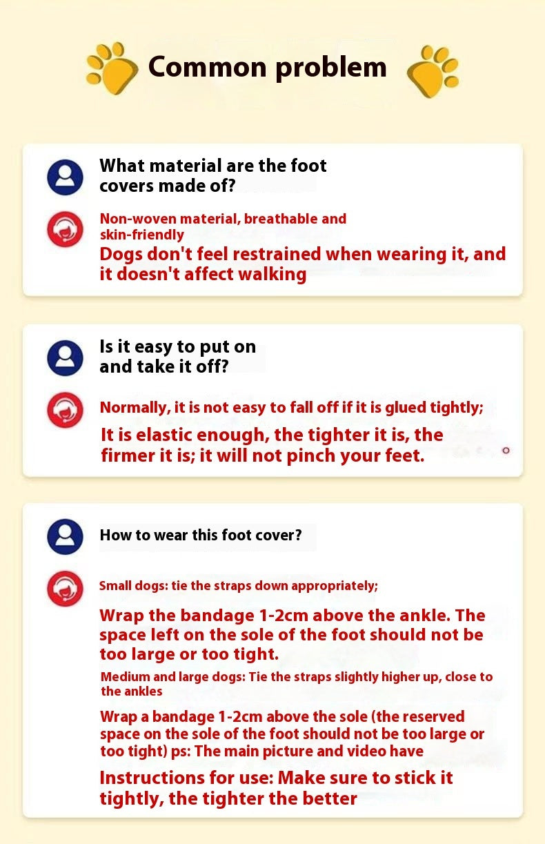 Guide on how to use dog foot covers with material info, fitting tips, and wearing instructions.