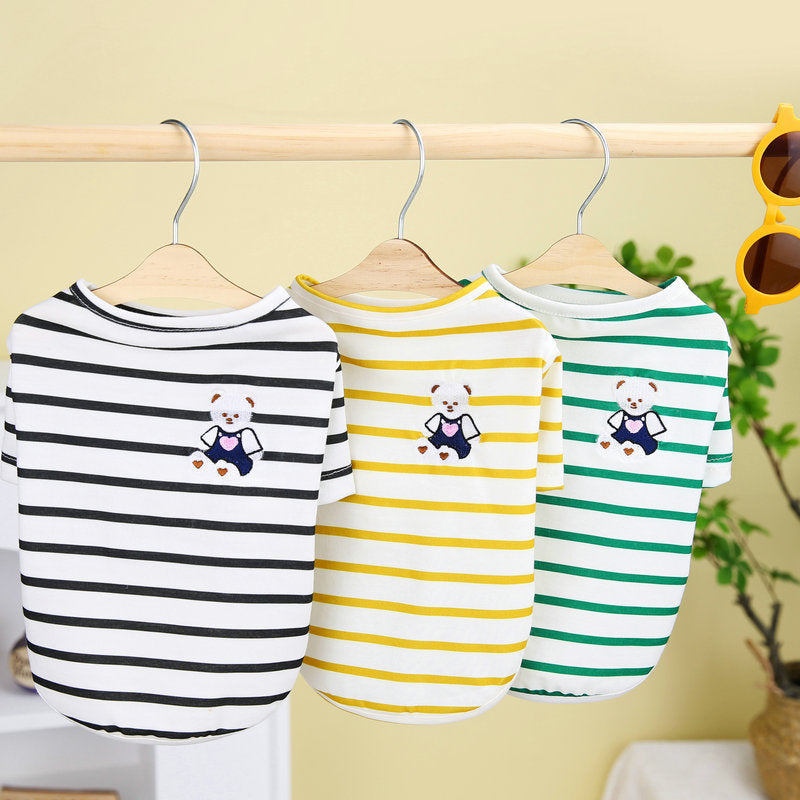 T-shirt Pomeranian Teddy pour chien petit en trois couleurs avec motif ours en peluche, idéal pour animaux stylés.