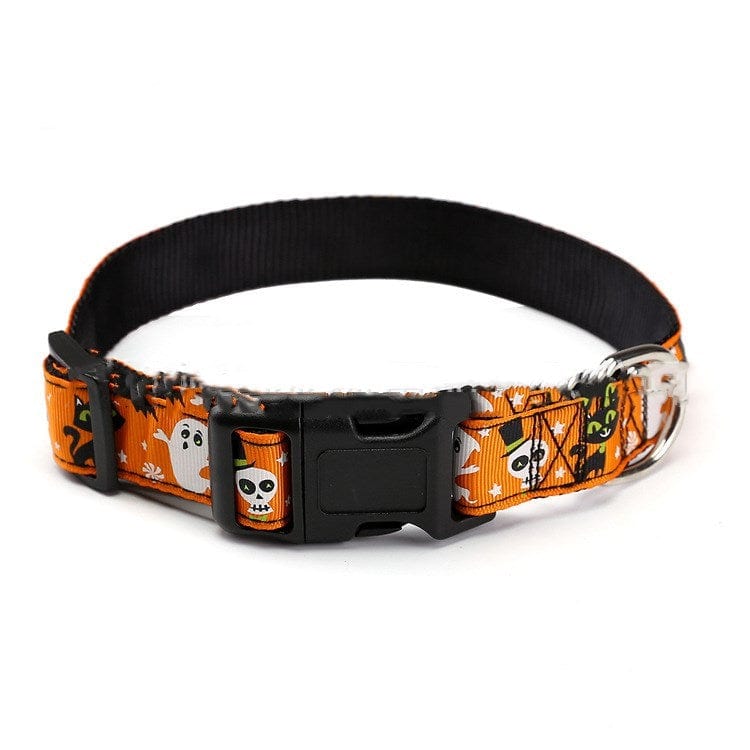Collier de Halloween pour animaux, design fantômes et monstres, idéal pour chiens et chats.