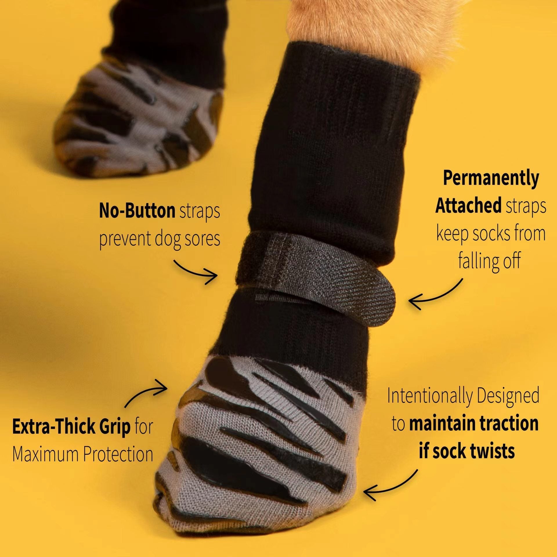 Chaussettes antidérapantes pour animaux avec grip épais et sangles attachées, idéales pour éviter les douleurs aux pattes.