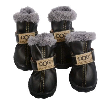 Bottes d'hiver en PU pour chiens, chaudes et imperméables, avec doublure en fourrure grise.
