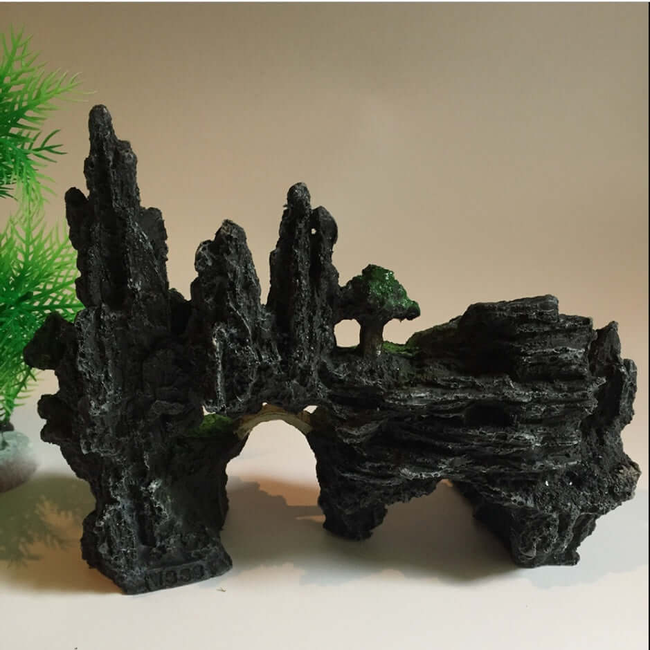 Rocaille en résine synthétique réaliste pour aquarium, décor naturel, dimensions 15x11x14 cm, idée décoration aquarium.