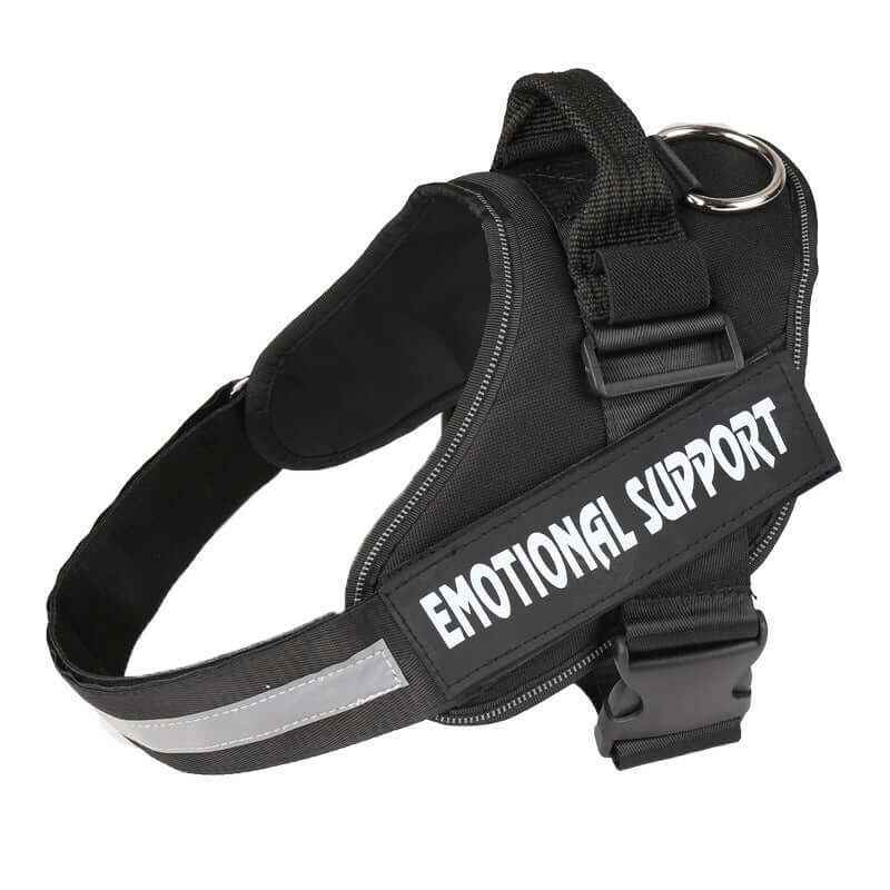 Harnais de poitrine pour chien avec étiquette 'EMOTIONAL SUPPORT', conçu pour confort et sécurité.