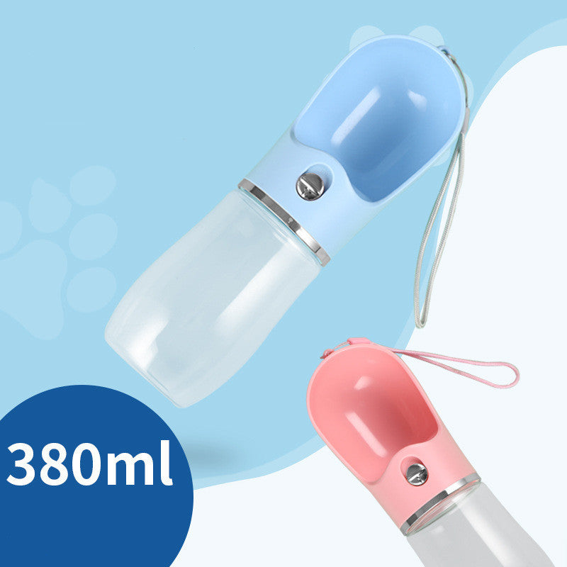Gobelet d'eau portable en plastique pour animaux de compagnie, disponible en rose et bleu, capacité de 380ml.
