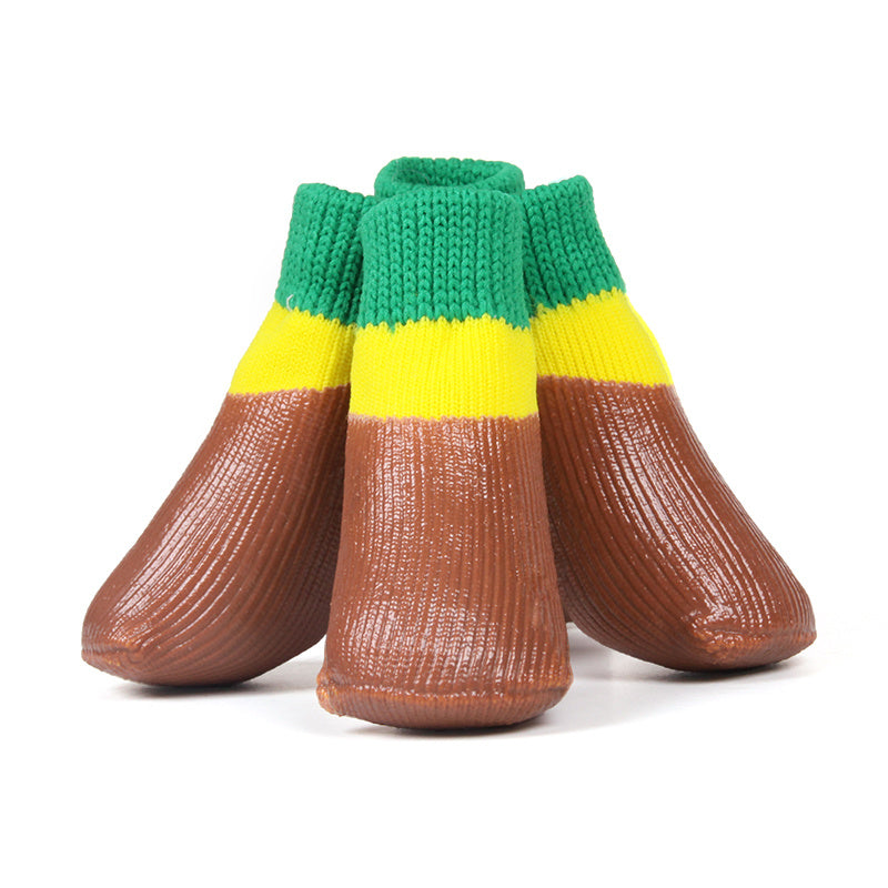 Bottines imperméables et antidérapantes pour grands chiens, colorées avec un design en chocolat et vert.