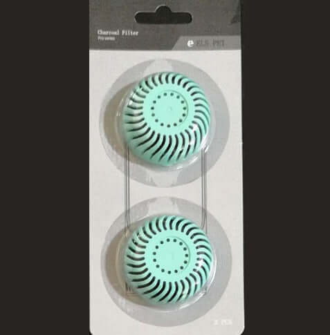 Pack of two blue charcoal filters for air purification or ventilation systems.