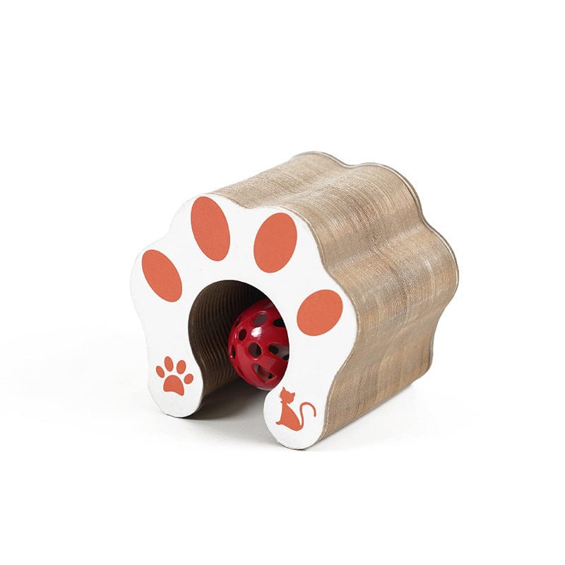 Panneau à gratter pour chat en papier corrugé avec balle rouge, design mignon pour un intérieur moderne.